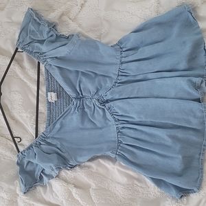 Cute Denim blue ruched blouse Japana off shoulder